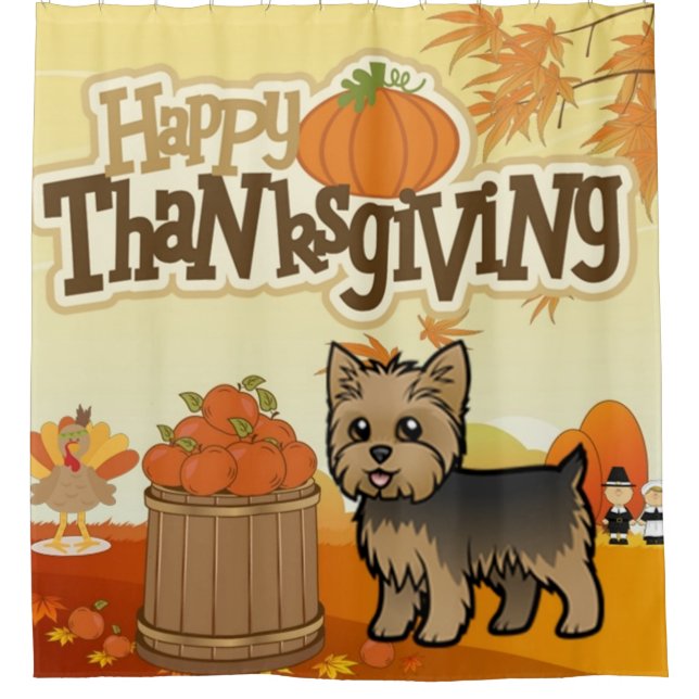 Happy Thanksgiving Yorkie Shower Curtain (Front)