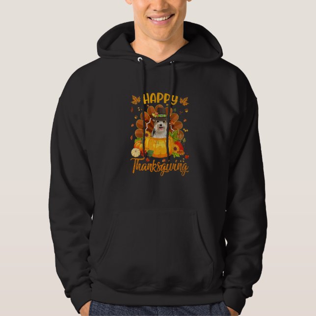 Happy Thanksgiving Yorkshire Terrier Dog Turkey Pu Hoodie (Front)