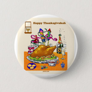 HAPPY THANKSGIVUKAH GIFTS 6 CM ROUND BADGE