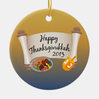 Happy Thanksgivukkah 2013 Dreidl/Turkey Ceramic Tree Decoration