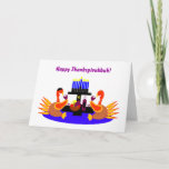 Happy Thanksgivukkah Funny Turkey Greeting Card<br><div class="desc">A humourous original c.a.teresa illustration greeting card or invitation featuring a couple of wine toasting turkeys, one with a yamaka, at a dinner table with a menorah and Star of David. The perfect card to celebrate the combination of Thanksgiving and Hanukkah which will be falling together this year. These colourful...</div>