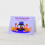 Happy Thanksgivukkah Funny Turkey Greeting Card<br><div class="desc">A humourous original c.a.teresa illustration greeting card or invitation featuring a couple of wine toasting turkeys, one with a yamaka, at a dinner table with a menorah and Star of David. The perfect card to celebrate the combination of Thanksgiving and Hanukkah which will be falling together this year. These colourful...</div>