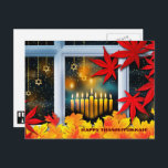 Happy Thanksgivukkah. Hanukkah and Thanksgiving Holiday Postcard<br><div class="desc">Happy Thanksgivukkah. Autumn Window Scene Painting with Star of David Ornaments Hanukkah and Thanksgiving Postcard. Matching cards and gifts available in the Jewish Holidays / Hanukkah Category of our store.</div>