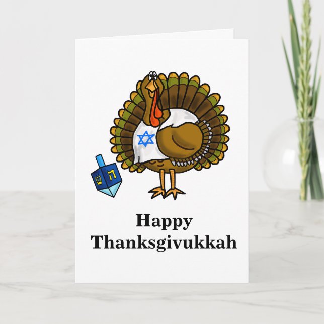 Happy Thanksgivukkah Jewish Turkey Greeting Card (Front)