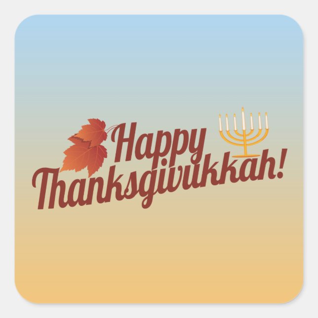 Happy Thanksgivukkah Menorah/Leaf Square Sticker (Front)