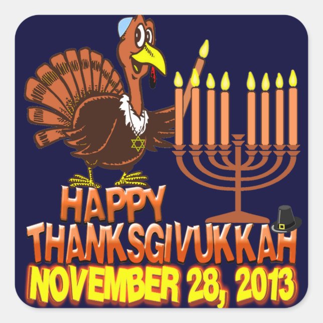 Happy Thanksgivukkah Thankgiving Hanukkah 2013 Square Sticker (Front)