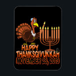 Happy Thanksgivukkah Thankgiving Hanukkah Magnet<br><div class="desc">It's the very funny 'Happy Thanksgivukkah' magnet. That's right... this year, for the only time in our lives, Hanukkah falls on Thanksgiving! This classic premium flexi magnet commemorates this extremely rare occurrence with a funny cartoon turkey wearing a yamaka, and lighting the Menorah. A festive orange yellow and brown fall...</div>