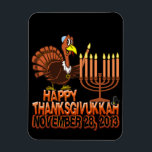 Happy Thanksgivukkah Thankgiving Hanukkah Magnet<br><div class="desc">It's the very funny 'Happy Thanksgivukkah' magnet. That's right... this year, for the only time in our lives, Hanukkah falls on Thanksgiving! This classic premium flexi magnet commemorates this extremely rare occurrence with a funny cartoon turkey wearing a yamaka, and lighting the Menorah. A festive orange yellow and brown fall...</div>