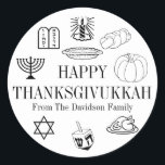 Happy Thanksgivukkah Thanksgiving Hanukkah Classic Round Sticker<br><div class="desc">Happy Thanksgivukkah Thanksgiving Hanukkah Classic Round Stickers
black and white</div>