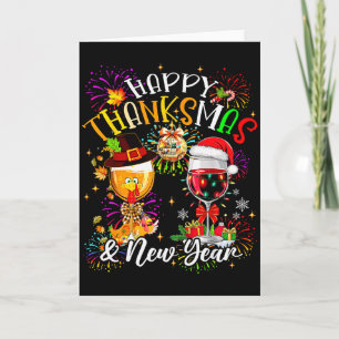 Happy Thanksmas &amp; New Year Firework Disco Wine Card