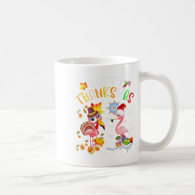 Happy Thanksmas Flamingo Couple Thanksgiving Chris Coffee Mug (Right)