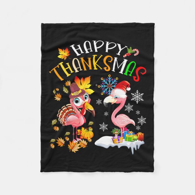 Happy Thanksmas Flamingo Couple Thanksgiving Chris Fleece Blanket (Front)