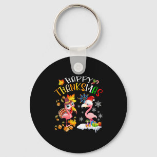 Happy Thanksmas Flamingo Couple Thanksgiving Chris Key Ring