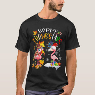 Happy Thanksmas Flamingo Couple Thanksgiving Chris T-Shirt