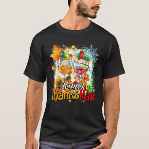 Happy Thanksmas Thanksgiving Christmas Gnomes Wine T-Shirt