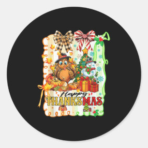 Happy Thanksmas Turkey Thanksgiving Ne Tree Christ Classic Round Sticker