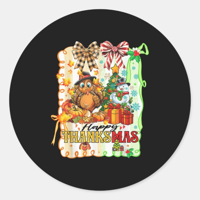 Happy Thanksmas Turkey Thanksgiving Ne Tree Christ Classic Round Sticker (Front)