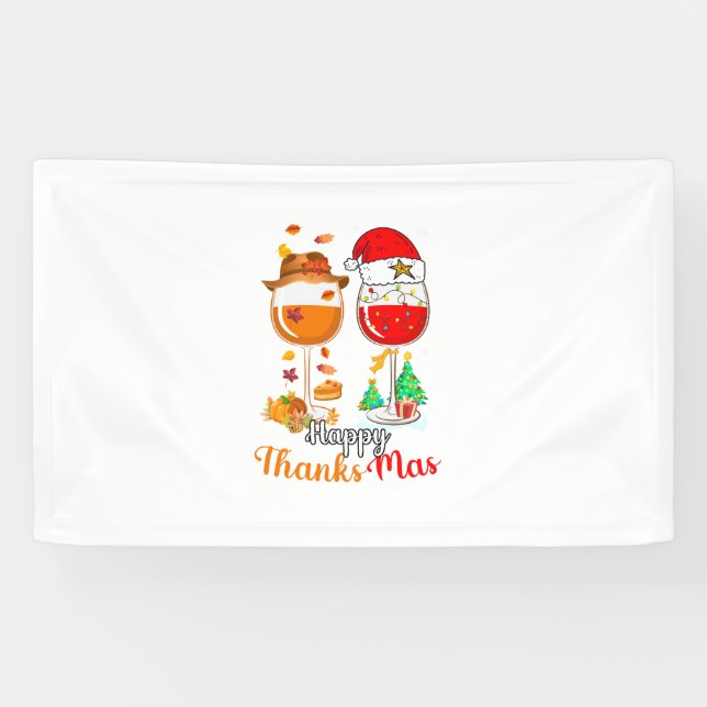 Happy Thanksmas Wine Thanksgiving Christmas Long S Banner (Horizontal)