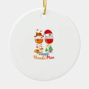 Happy Thanksmas Wine Thanksgiving Christmas Long S Ceramic Tree Decoration