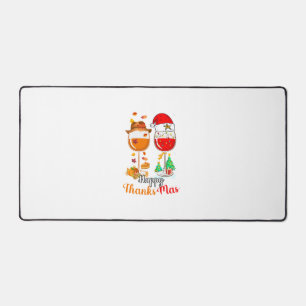 Happy Thanksmas Wine Thanksgiving Christmas Long S Desk Mat