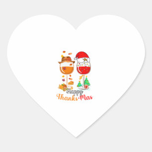 Happy Thanksmas Wine Thanksgiving Christmas Long S Heart Sticker