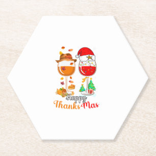 Happy Thanksmas Wine Thanksgiving Christmas Long S Paper Coaster
