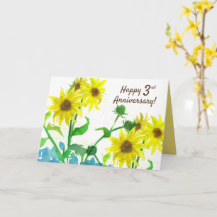 Happy Third Anniversary Sunflowers Watercolor Card