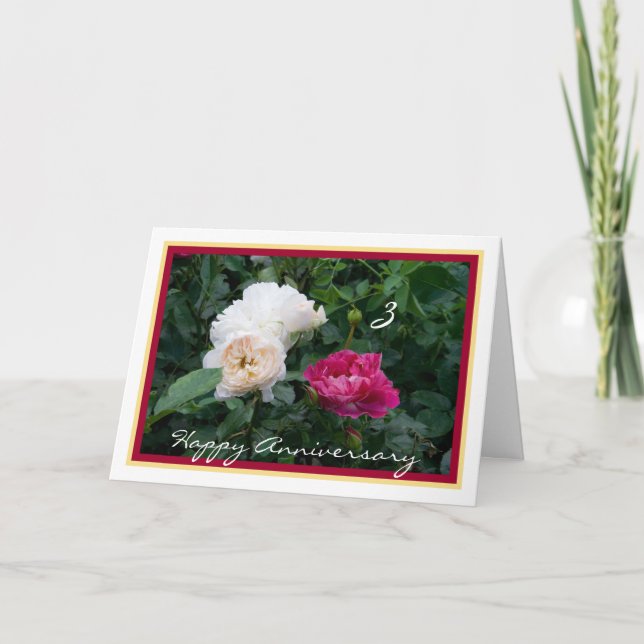 Happy Third Wedding Anniversary Wishes Roses Card (Front)