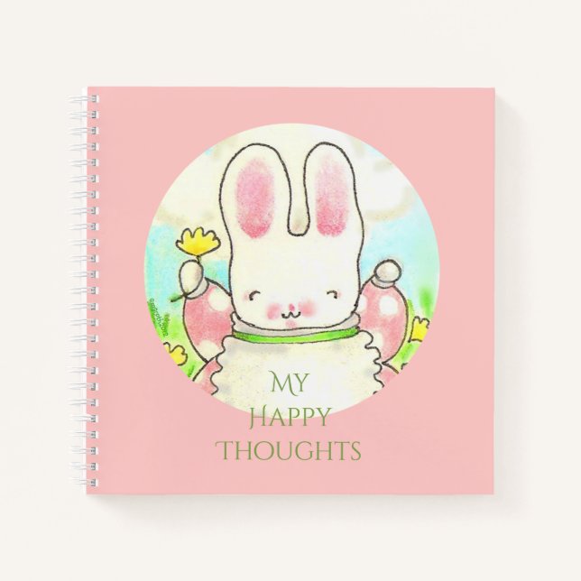 Happy Thoughts Rabbit Spiral Notebook (Front)