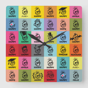 HAPPY time Square Wall Clock