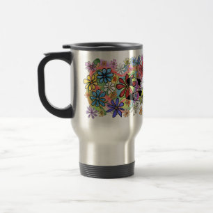 Happy Times Flowers and Dragonfly  Travel Mug