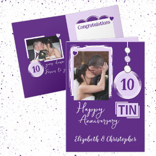 Happy Tin 10th Anniversary 2 photo names purple Card