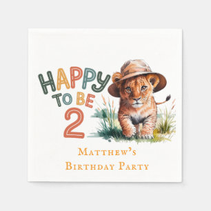Happy To Be 2 Lion Cub Birthday Party Napkin