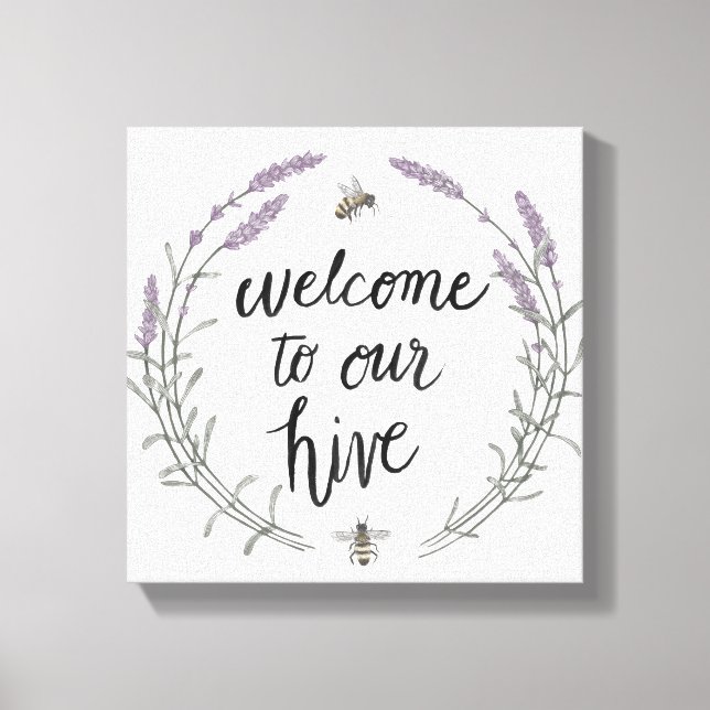 Happy to Bee Home Words II | Welcome to Our Hive Canvas Print (Front)