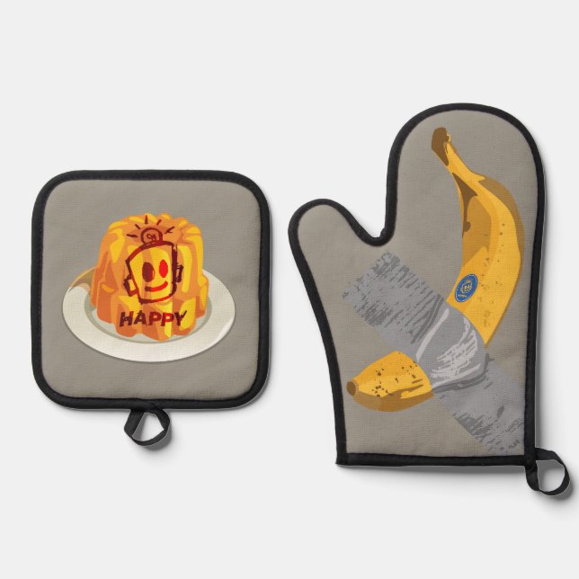 HAPPY to play with your food Oven Mitt & Pot Holder Set (Front)