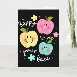 Happy To See Your Face Groovy Apple Smile Face Tea Card