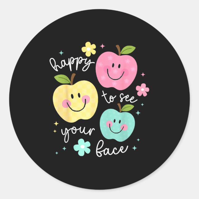 Happy To See Your Face Groovy Apple Smile Face Tea Classic Round Sticker (Front)