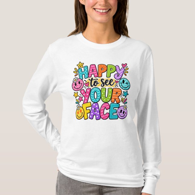 Happy To See Your Face Patchwork Smiley Art T-Shirt (Front)