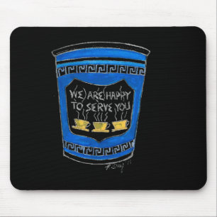Happy To Serve You Blue Greek Diner Coffee Cup Nyc Mouse Mat
