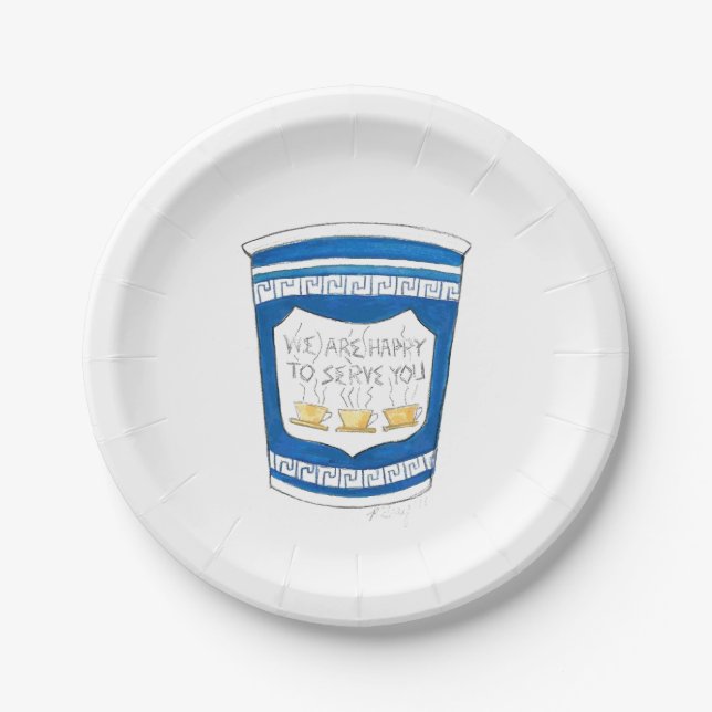 Happy To Serve You Greek Diner Coffee Cup Plates (Front)
