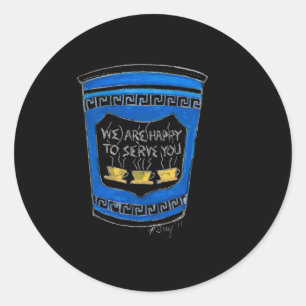 Happy To Serve You Nyc Blue Greek Deli Coffee Cup  Classic Round Sticker