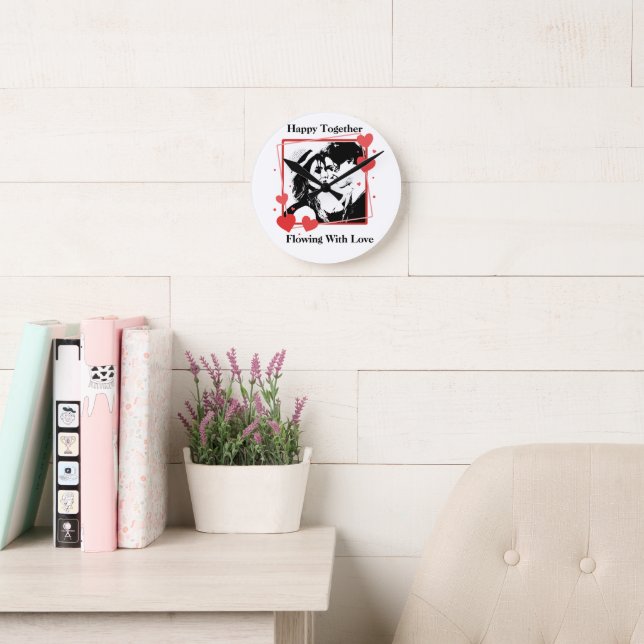 Happy Together Flowing With Love Heart Frame Wall Round Clock (Reading Room)