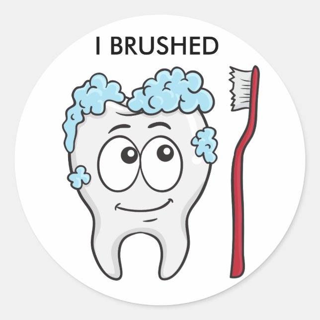 Happy Tooth And Brush Classic Round Sticker (Front)