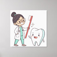 Happy Tooth & Dentist Canvas Art