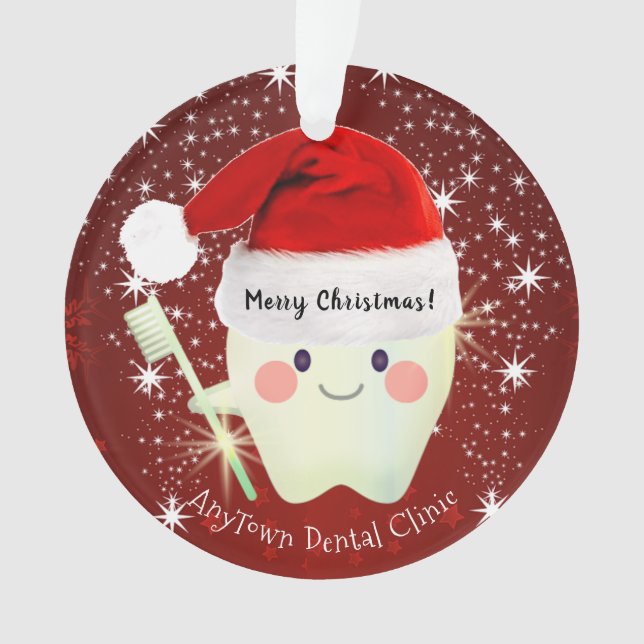 Happy Tooth in Santa Hat Christmas   Ornament (Front)