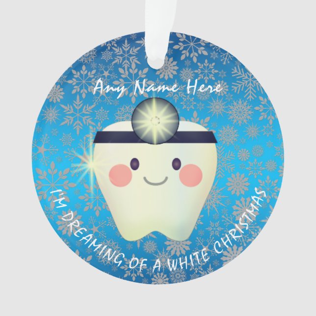 Happy Tooth White Christmas Ornament (Front)