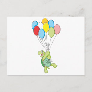 Happy Tortoise Flying on Balloons Postcard