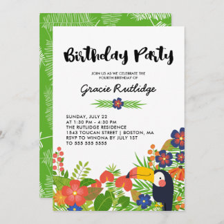Happy Toucan Tropical Kids Birthday Party Invitation