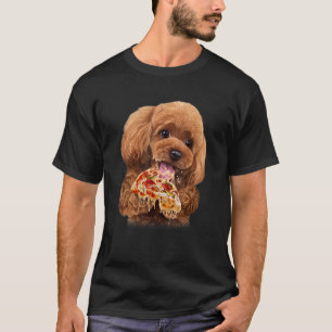 Happy Toy Poodle Dog Eating Pizza T-Shirt