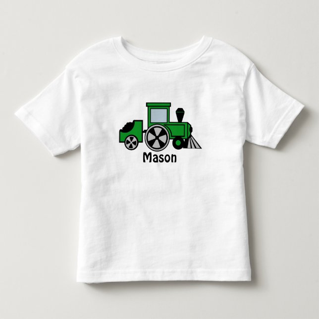 Happy Tracks/ Green Train Engine Toddler T-Shirt (Front)